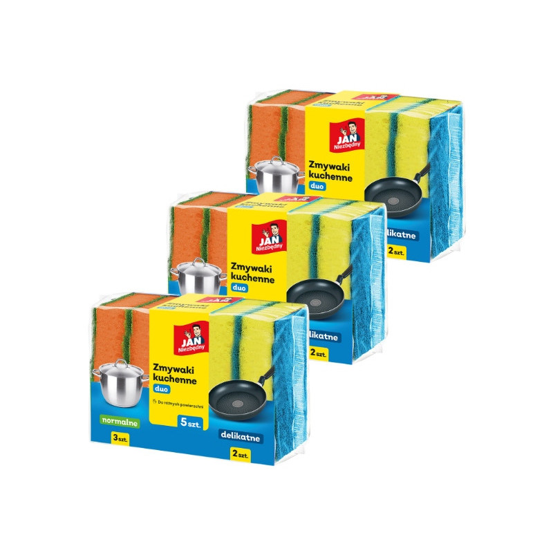 Zestaw 3X  Niezbędny Zmywaki Kuchenne Duo 5 szt. (3 Normalne + 2 Delikatne)