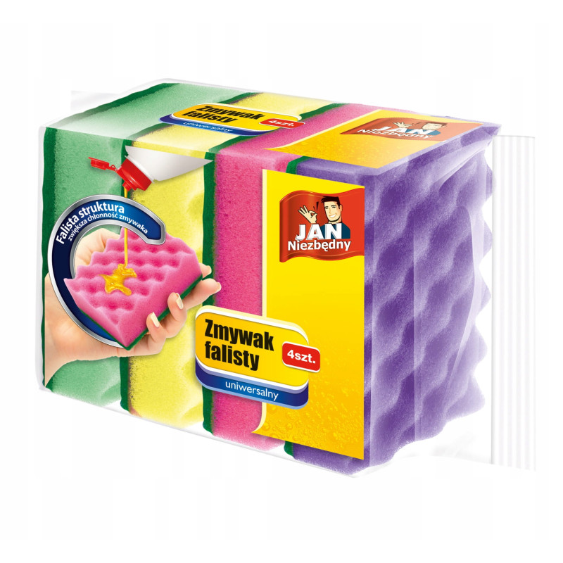 Zestaw 4X Jan Niezbędny Zmywak Falisty 4 szt. Uniwersalny,Większa Chłonność