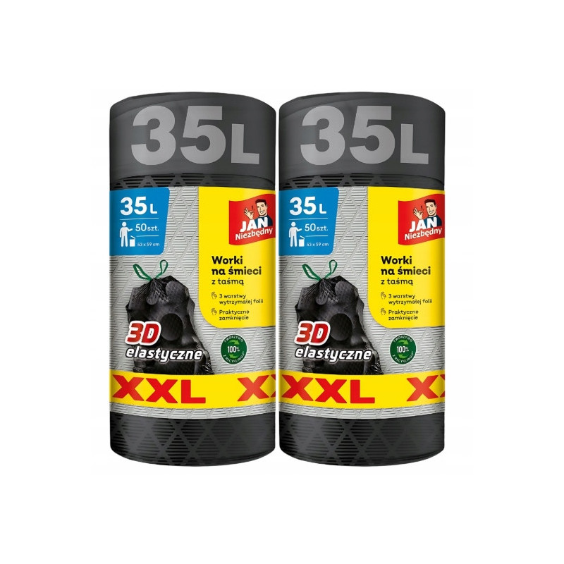Worki Na Śmieci Uniwesalne Jan Niezbędny 35L z taśmą 50szt- Mocne, Szerokie