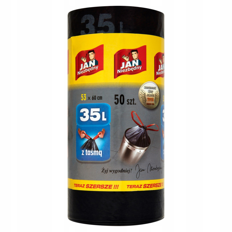 Worki Na Śmieci Uniwesalne Jan Niezbędny 35L z taśmą 50szt- Mocne, Szerokie