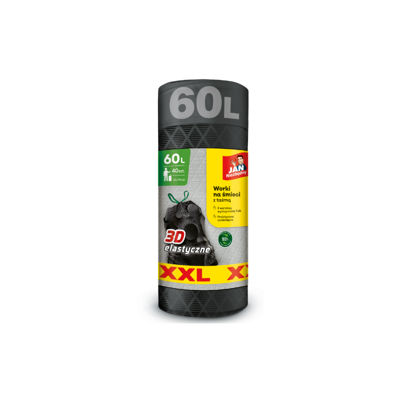 Jan Niezbędny Worki Na Śmieci z Taśma 60L 40szt Wytrzymałe, 3 Warstwy Folii