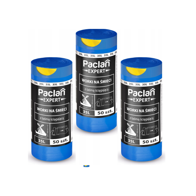 Worki Na Śmieci Uniwersalne Paclan Expert z Taśmą 35L 50 szt