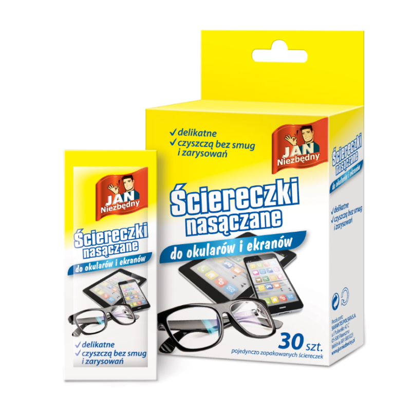 JN Ściereczki Nasączone Do Okularów i Ekranów 30 szt Bez Smug