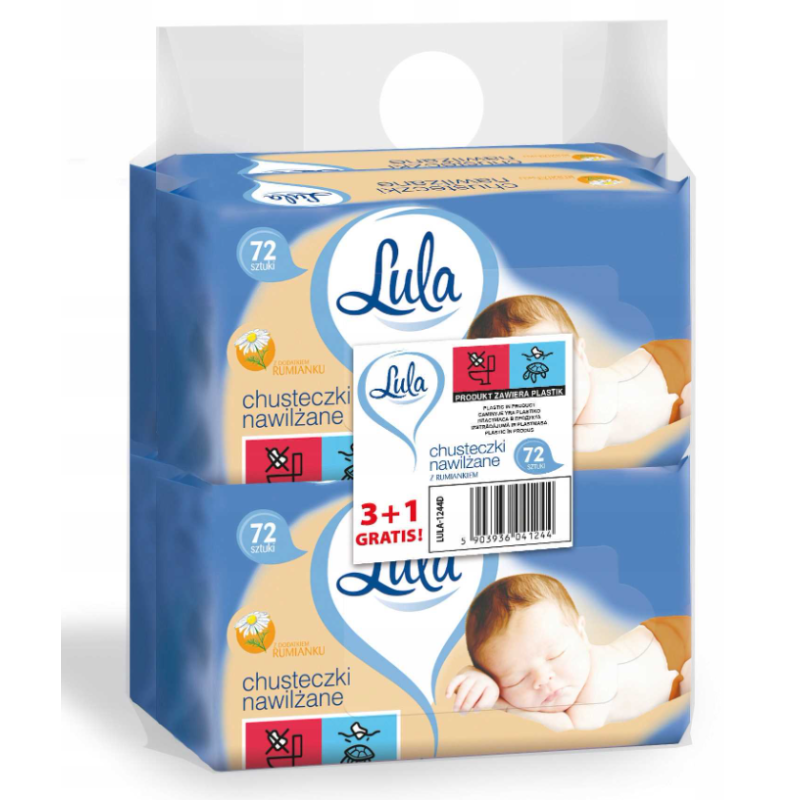 Lula Chusteczki Nawilżane Rumiankowe 4x72szt 3+1 GRATIS Dla Dzieci