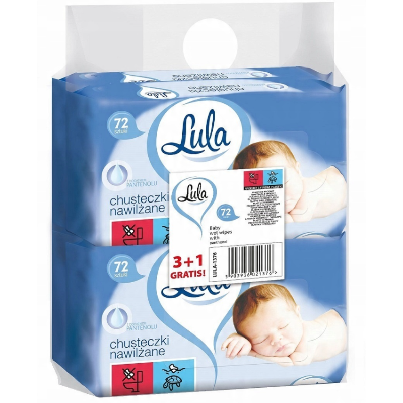 Lula Chusteczki Nawilżane 4x72szt z Pantenolem 3+1 Gratis Dla Dzieci