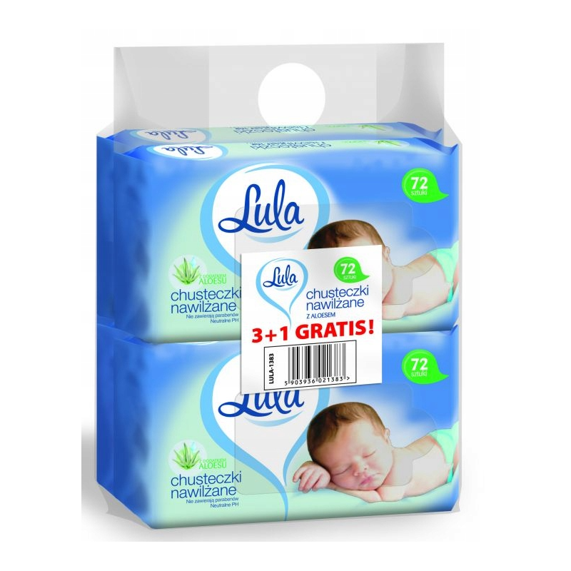 Lula Chusteczki Nawilżane z Aloesem 3+1 Gratis 4x72szt Dla Dzieci