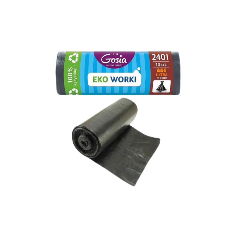 Gosia Eko Worki na Śmieci 240L 10szt Ultra Mocne 100% Recykling