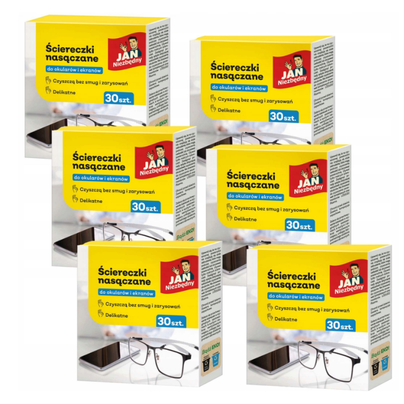 Jan Niezbędny Ściereczki Nasączone Do Okularów i Ekranów 30 szt Bez Smug