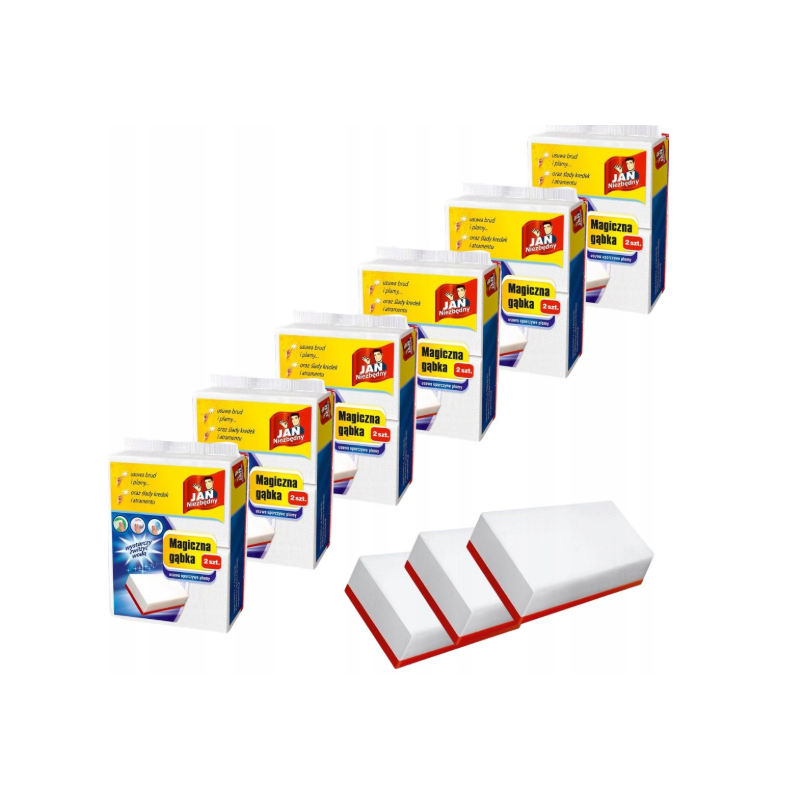 6x Magiczna Gąbka Jan Niezbędny 2 szt. – Usuwa Trudne Plamy i Brud