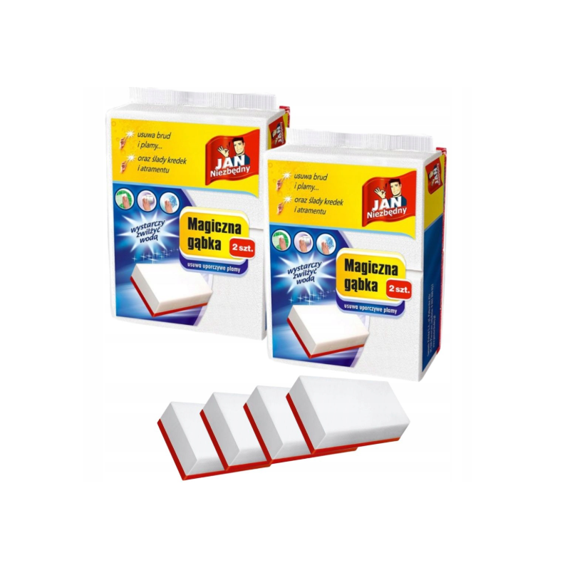 2x Magiczna Gąbka Jan Niezbędny 2 szt. – Usuwa Trudne Plamy i Brud