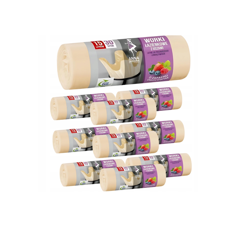 10X Anna Zaradna Worki Łazienkowe Eko 15L z Uszami 30szt Owocowy Zapach