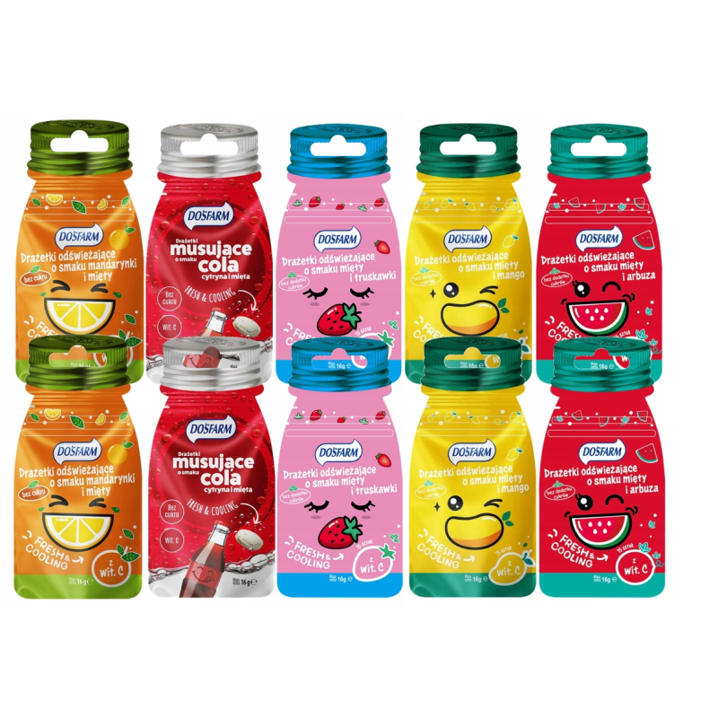 10 Opakowań Dosfarm Cukierki Drażetki odświeżające Witaminą C