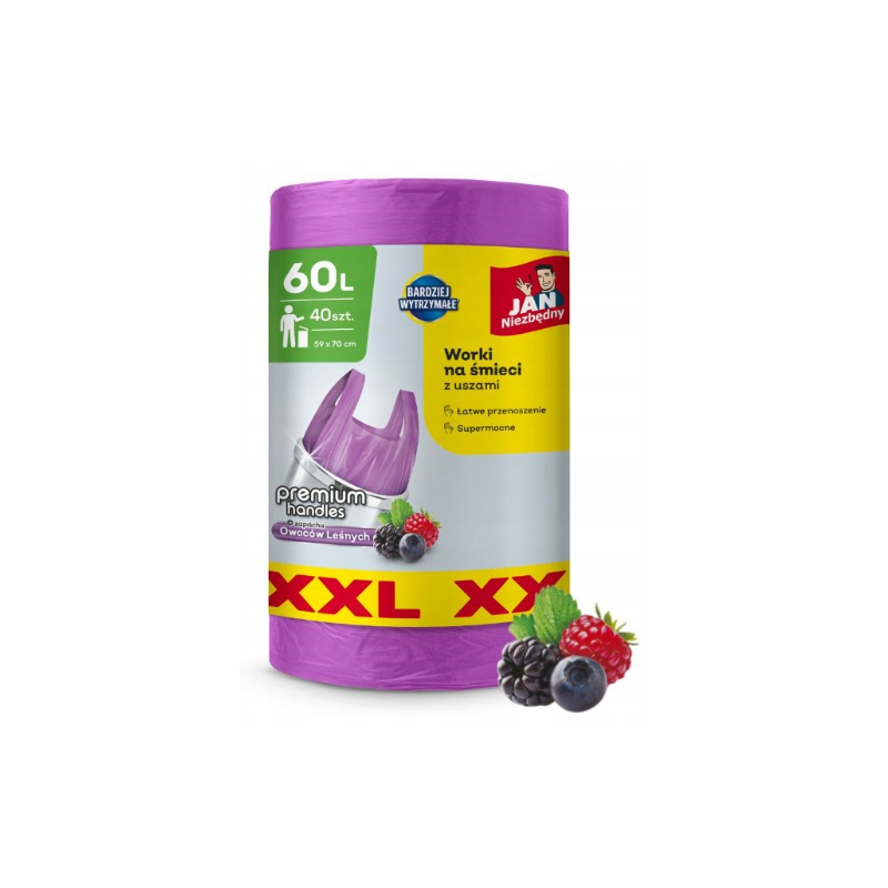 Worki na śmieci 60L z uszami Jan Niezbędny XXL 40szt zapach owoce leśne