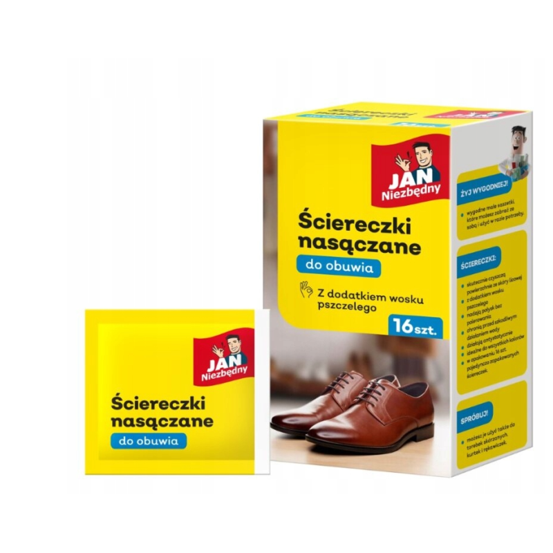 Ściereczki nasączane do obuwia Jan Niezbędny z woskiem pszczelim 16szt