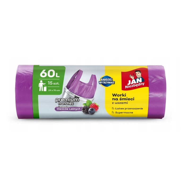 Worki Na Śmieci 60L Z Uszami Jan Niezbędny 15Szt Zapach Owoce Leśne
