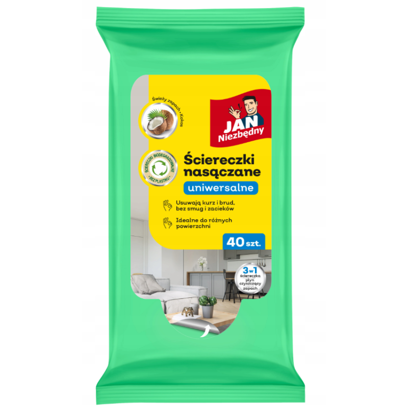 Ściereczki Nasączane Uniwersalne Jan Niezbędny 40szt Zapach Kokos