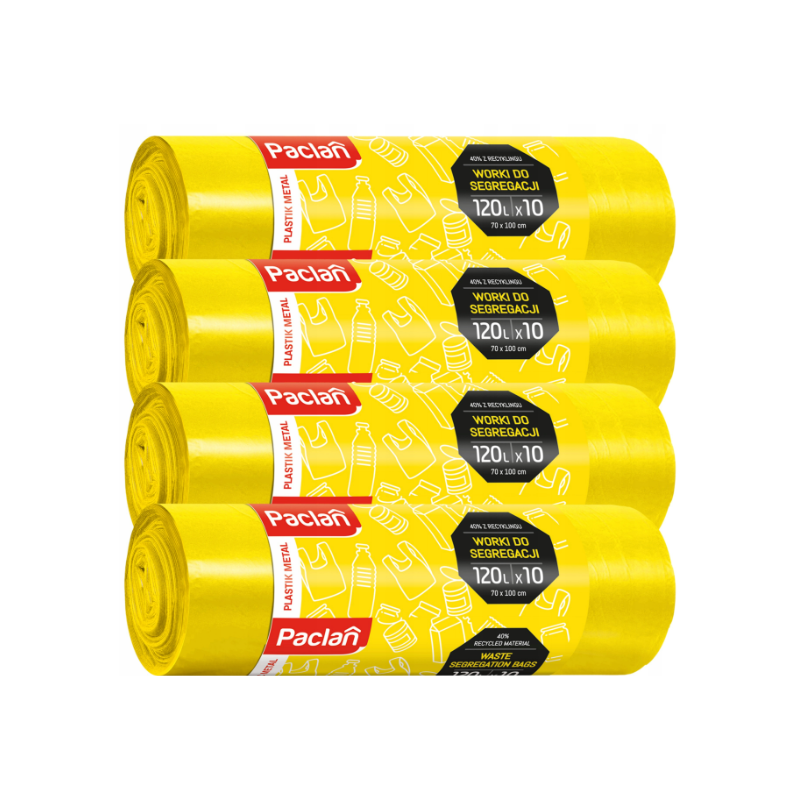 Worki Na Śmieci Do Segregacji Plastik Metal 120L 40Szt Paclan Mocne 4 rolki