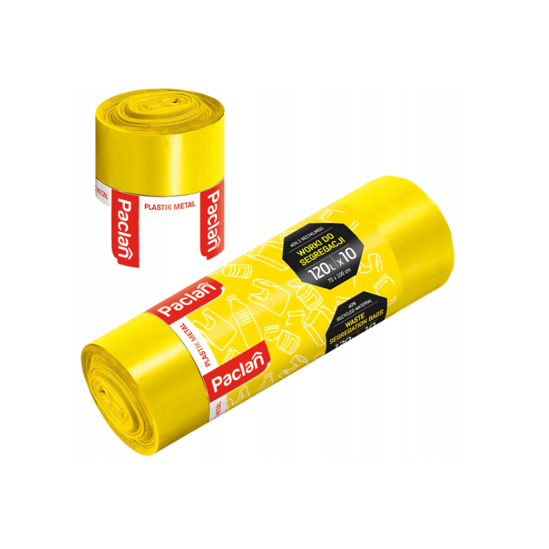 Worki Na Śmieci Do Segregacji Plastik Metal 120L 40Szt Paclan Mocne 4 rolki