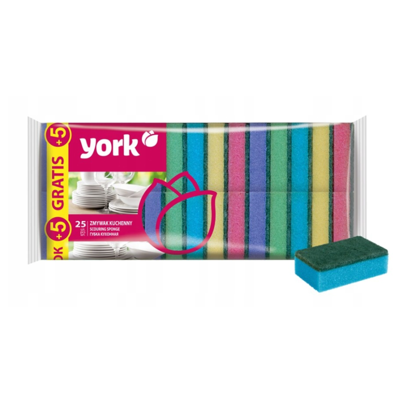 Zmywak kuchenny YORK 25 szt +5 GRATIS – Gąbki Do Naczyń, Kolorowe, Trwałe
