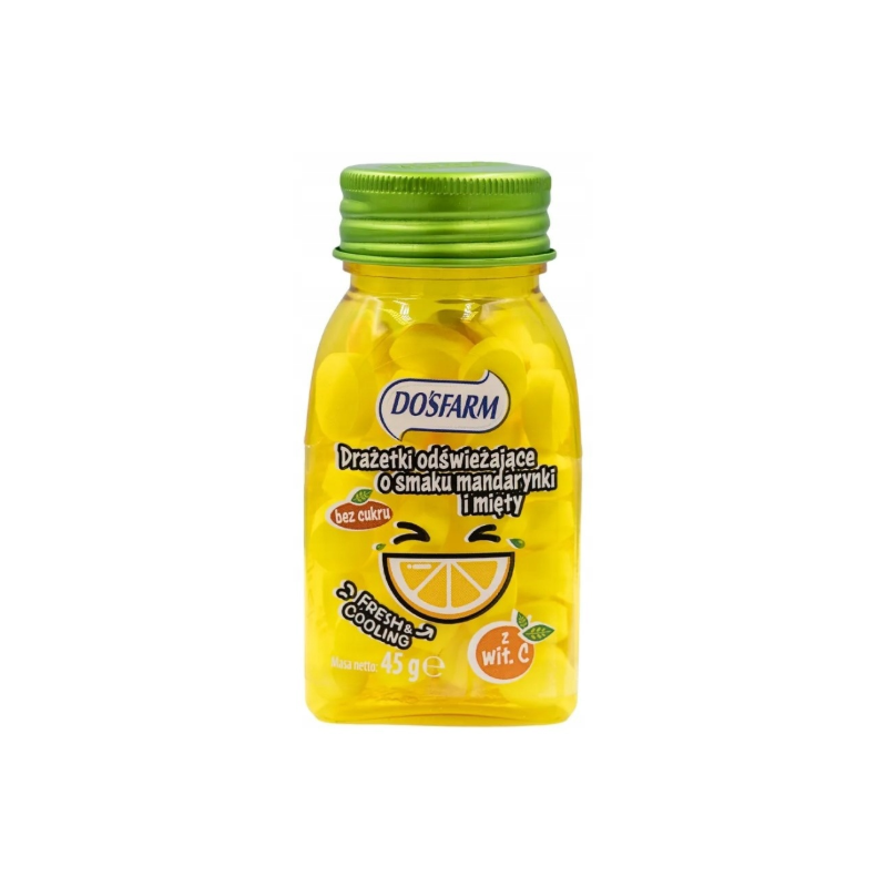Drażetki odświeżające DOSFARM mandarynka i mięta bez cukru 45g wit. C