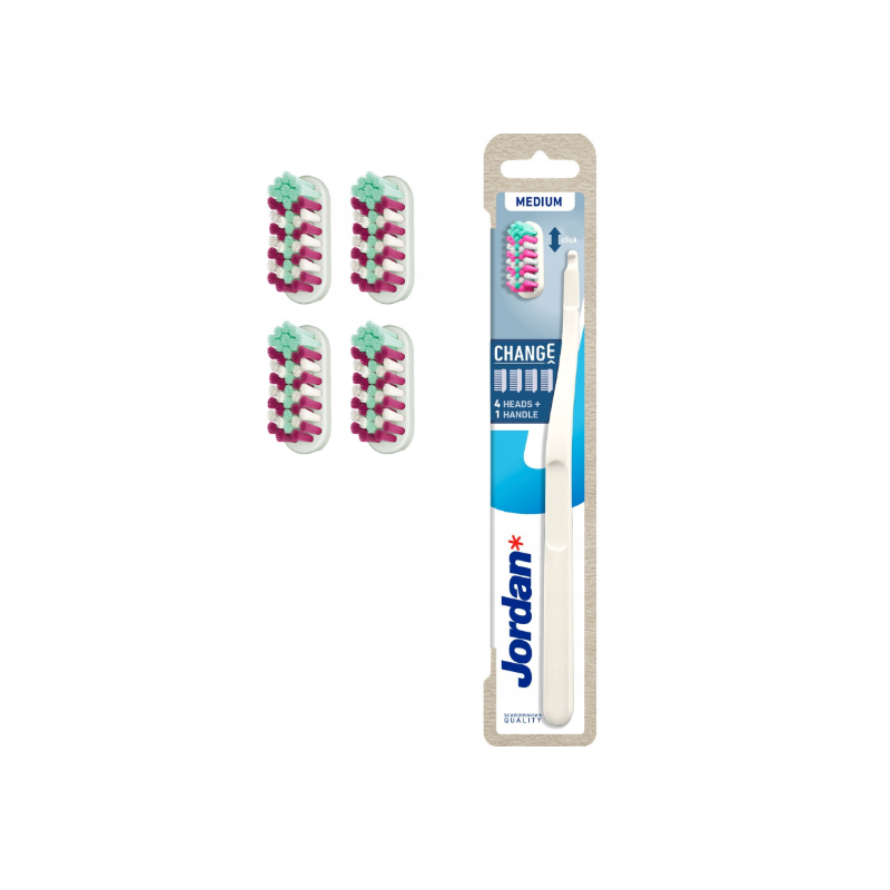 Jordan Change Medium Średnia – Szczoteczka + 4 wymienne końcówki (zapas)