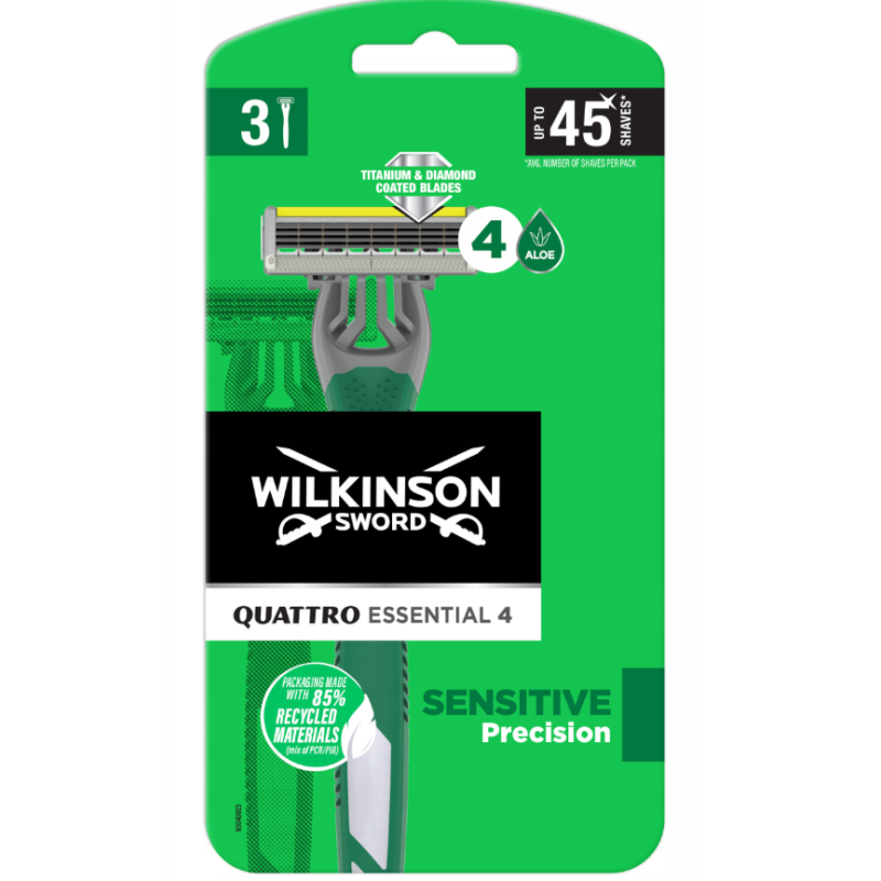 Maszynka Do Golenia Wilkinson Quattro Essential 4 Sensitive –3szt aloevera