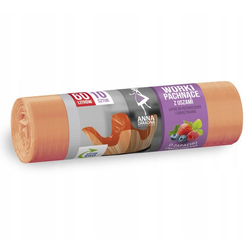 Worki na śmieci 60 L Anna Zaradna 10 szt Pachnące Owocowe z Uszami Eko