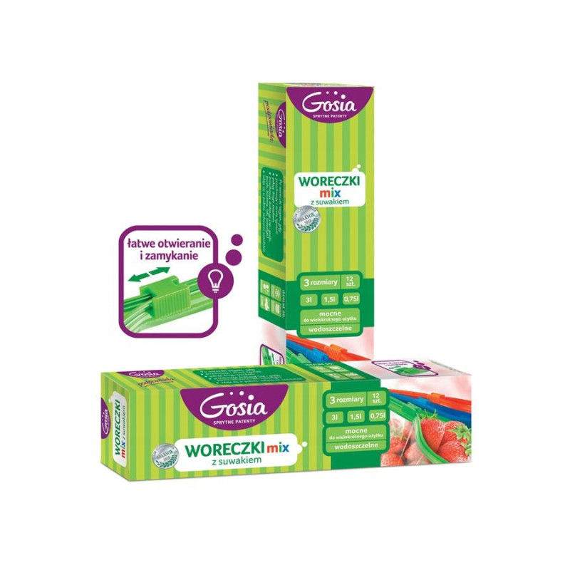 Gosia Woreczki z Suwakiem Mix 0,75L, 1,5L, 3L (12 szt)- Mocne, Wodoszczelne