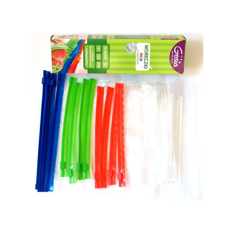 Gosia Woreczki z Suwakiem Mix 0,75L, 1,5L, 3L (12 szt)- Mocne, Wodoszczelne