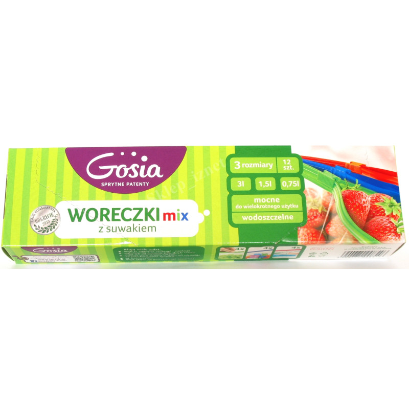 Gosia Woreczki z Suwakiem Mix 0,75L, 1,5L, 3L (12 szt)- Mocne, Wodoszczelne