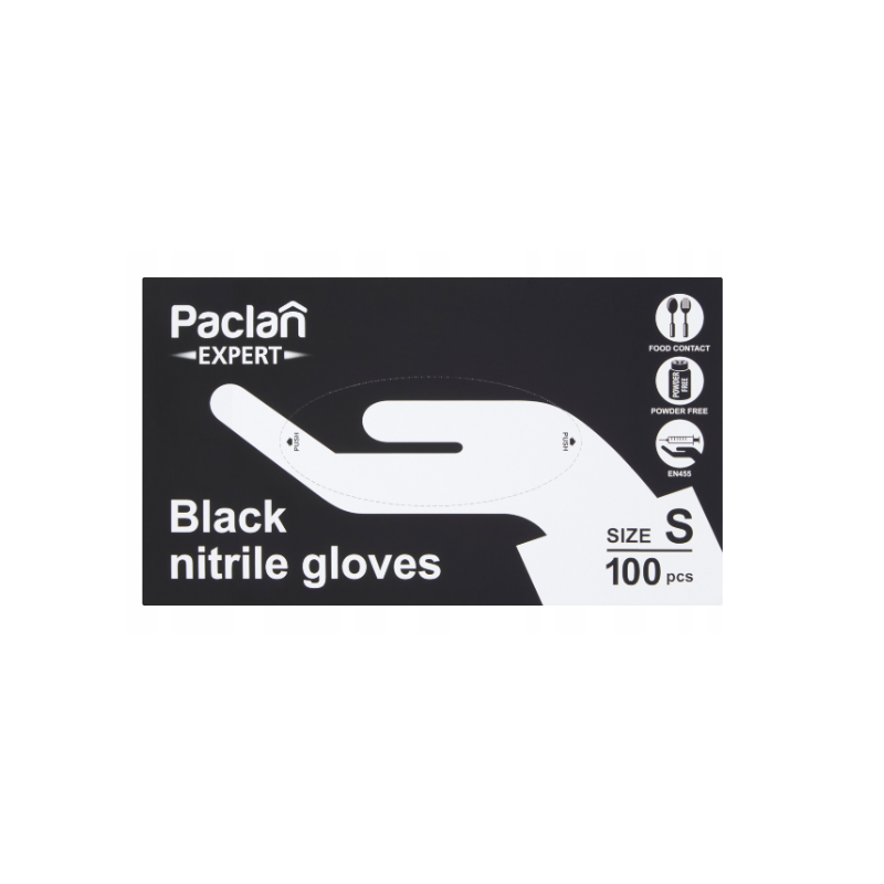 Rekawiczki NITRYLOWE CZARNE Paclan Expert S 100 szt