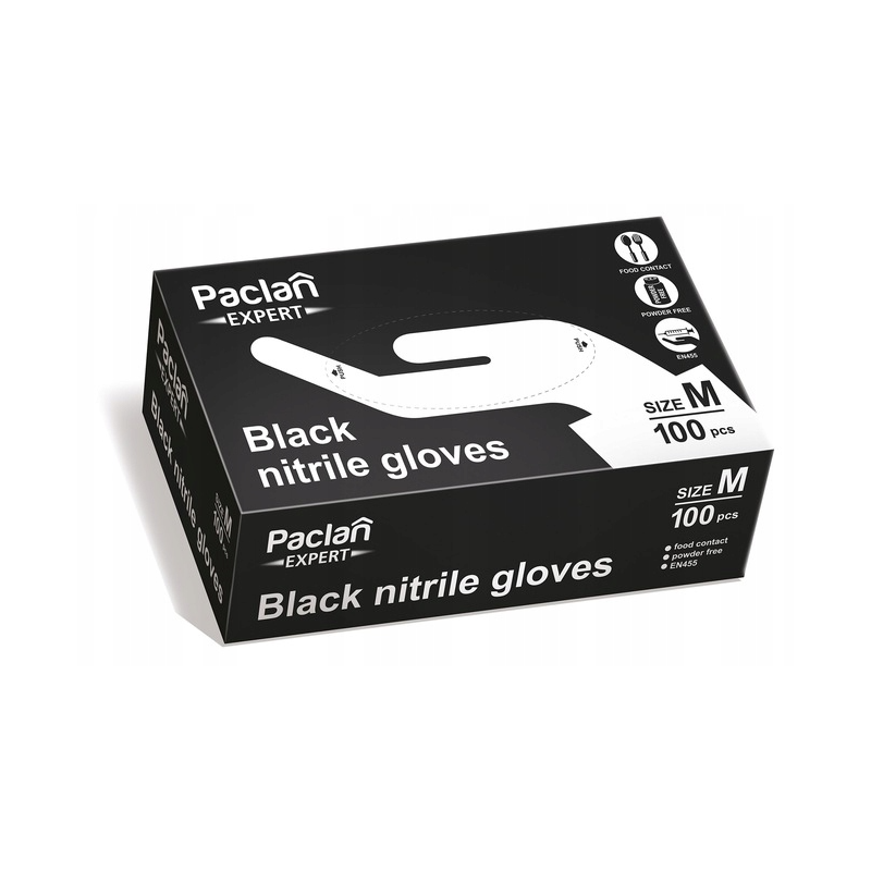 Rękawiczki Nitrylowe Ochronne Czarne Paclan Rozmiar M 100szt