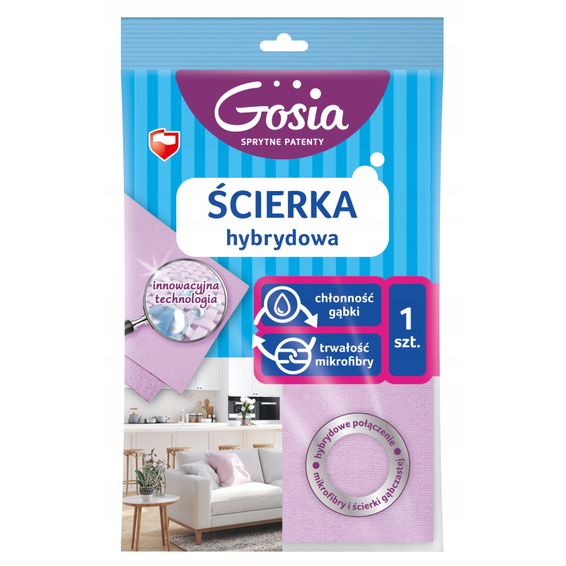 Gosia Ścierka Hybrydowa Fioletowa 1 szt- Chłonność Gąbki, Trwała Mikrofibra