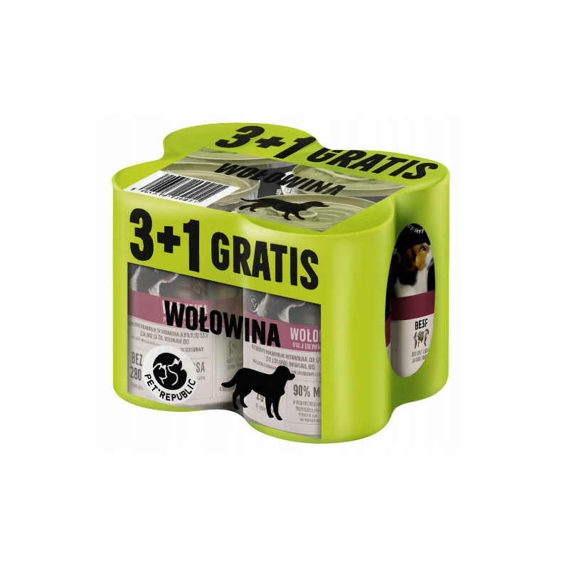 Pet Republic – mokra karma dla psa z wołowiną 4x400 g ( 3+1 ) Gratis puszka