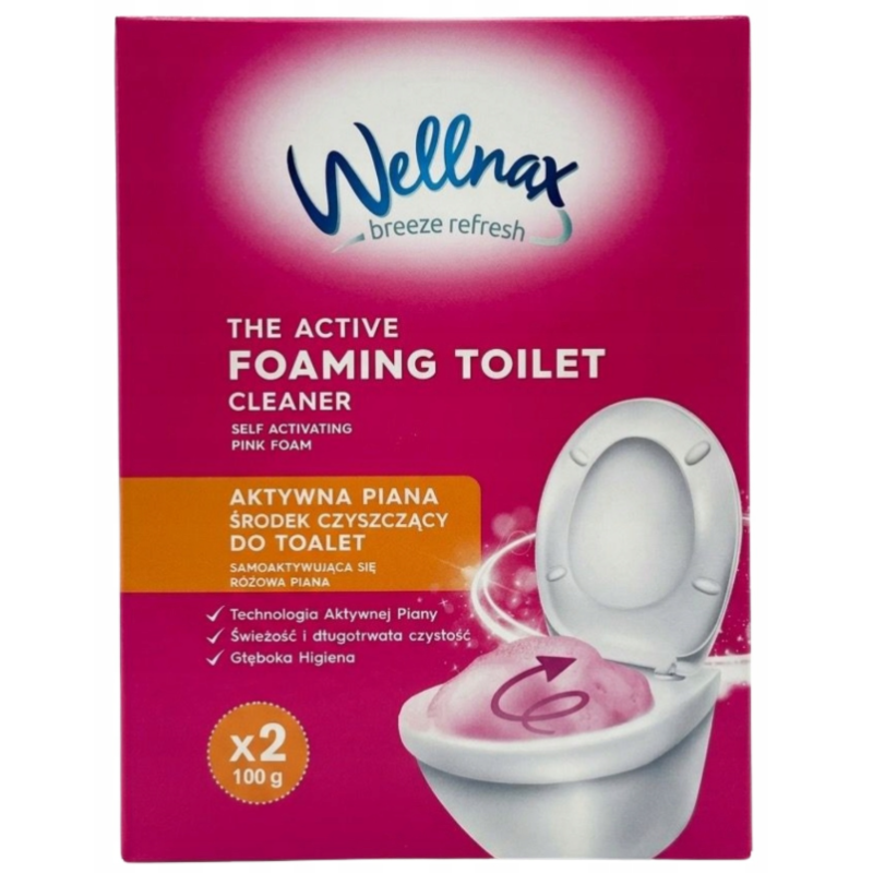 Wellnax Aktywna Piana Czyszcząca Do Toalet Różowa 2x100g