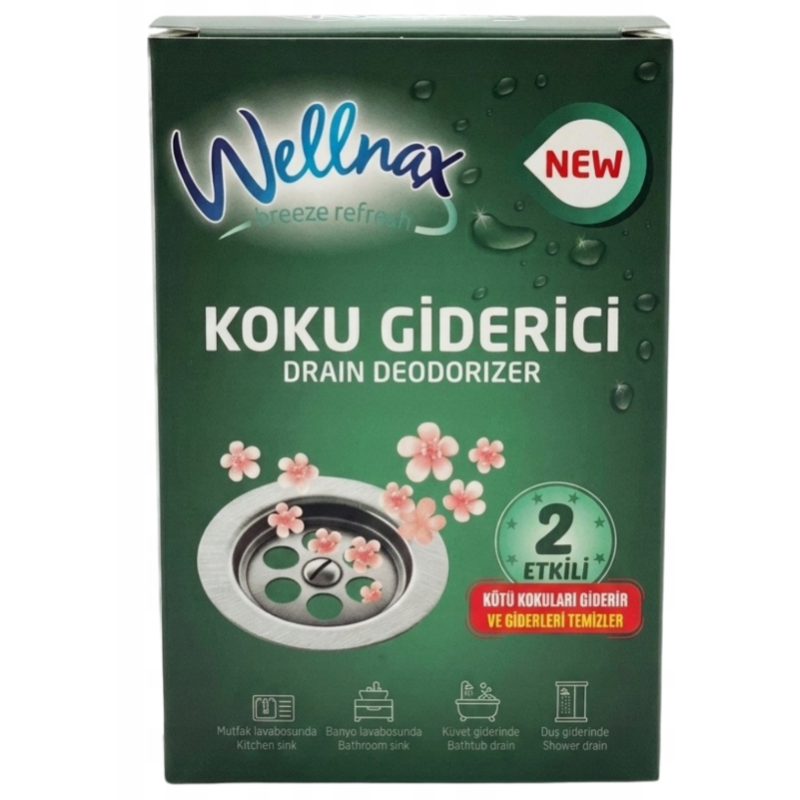 WELLNEX preparat do usuwania zapachów z rur i odpływów 2×75 g